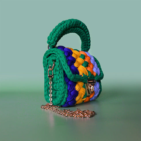 Harmony Woven Crochet Handbag in Emerald & Blue